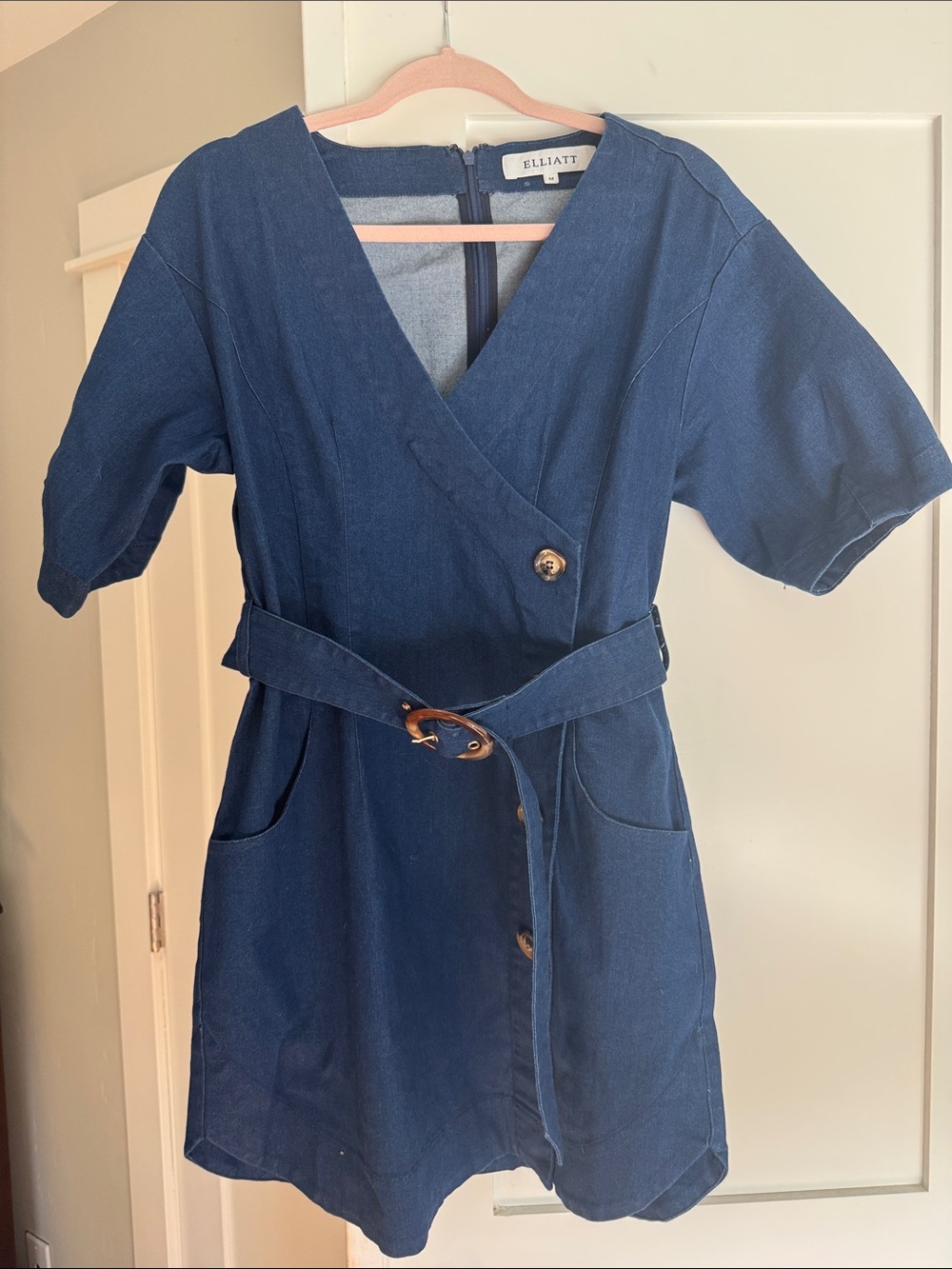 Elliatt Dark Denim Dress with Belted Waist